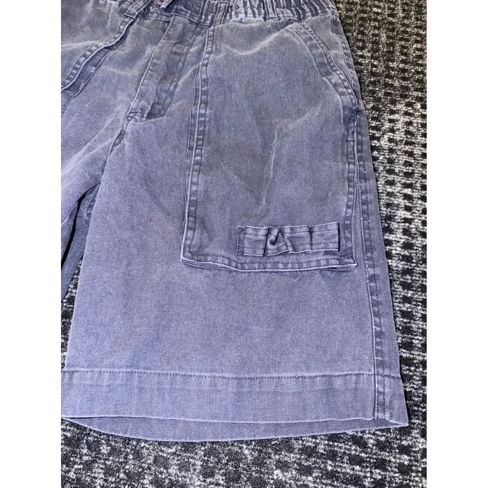Bugle Boy Vintage 90s Cargo Shorts Sz 29 Blue Ramie Cotton Elastic Waist Utility